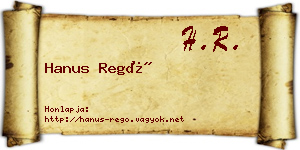 Hanus Regő névjegykártya